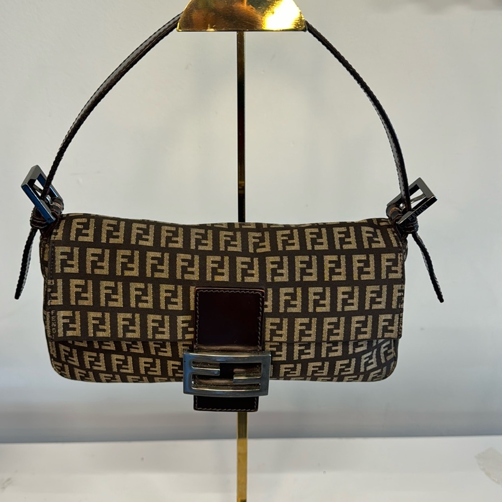 Vintage Fendi Fold Over Baguette Zucca Canvas